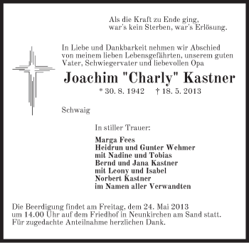Traueranzeige von Joachim Kastner von Pegnitz-Zeitung